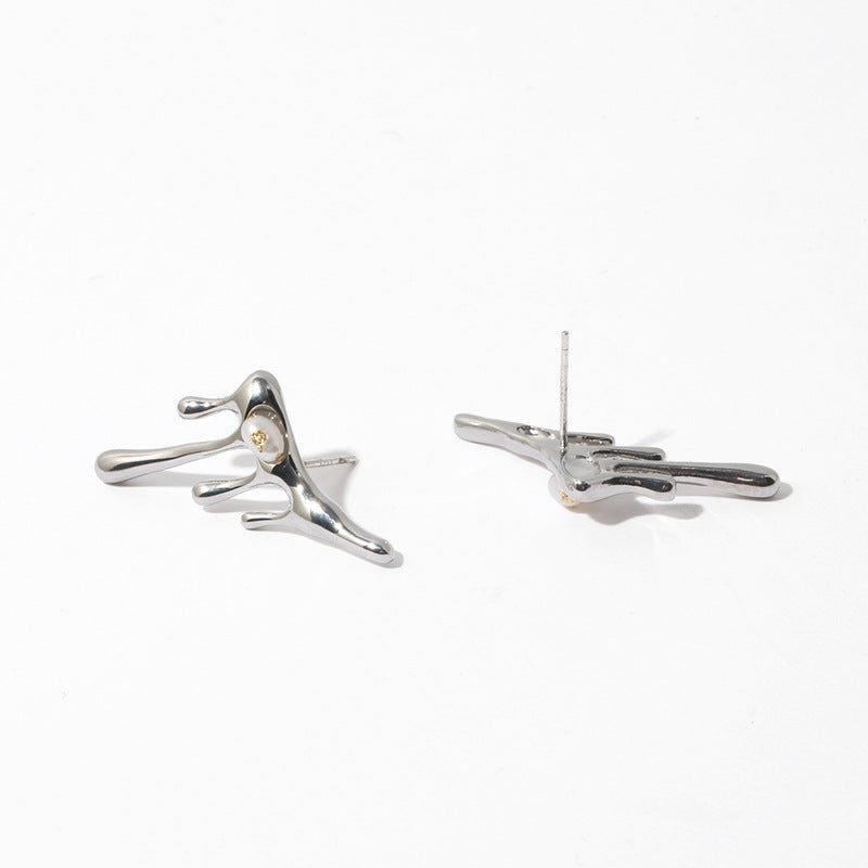 Silver Hip Hop Water Drop Minimalist Earring Stud