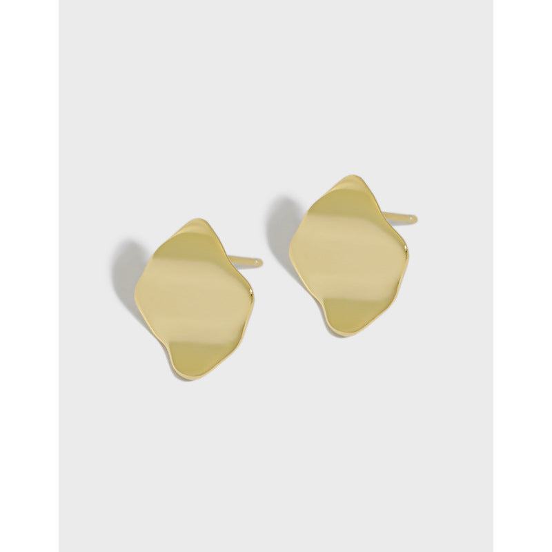 Gold Plated Wave Geometry Minimalist Earring Stud