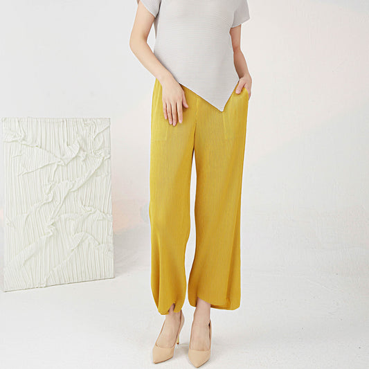 Plissé Pleated Casual Loose High Waist Irregular Trousers