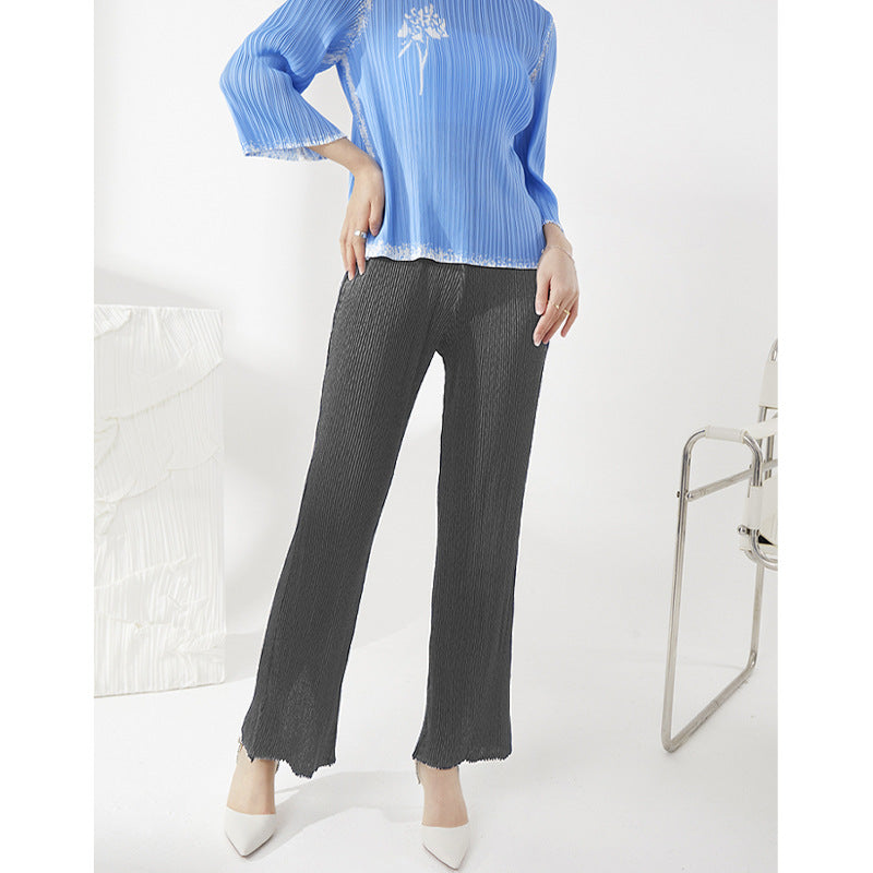 Plissé Pleated Casual Loose Split Straight Trousers