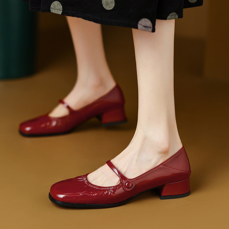 Square Head Round Head Leather Ballerina Flats