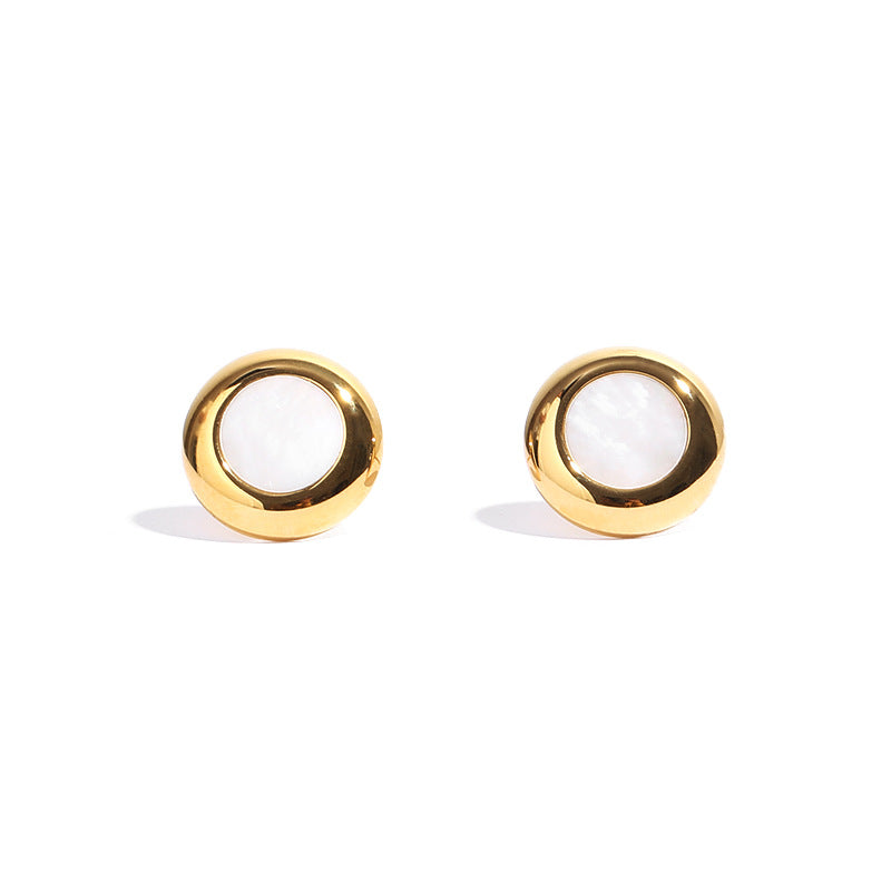 Gold Plated Round Natural Shell Minimalist Earring Stud