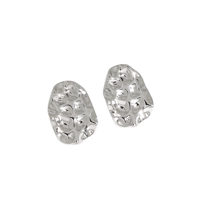 Silver Irregular Pit Minimalist Earring Stud