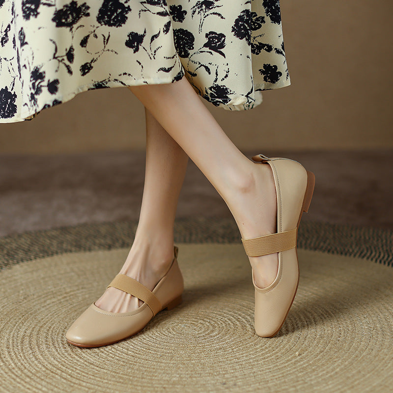 Round Head Leather Ballerina Flats