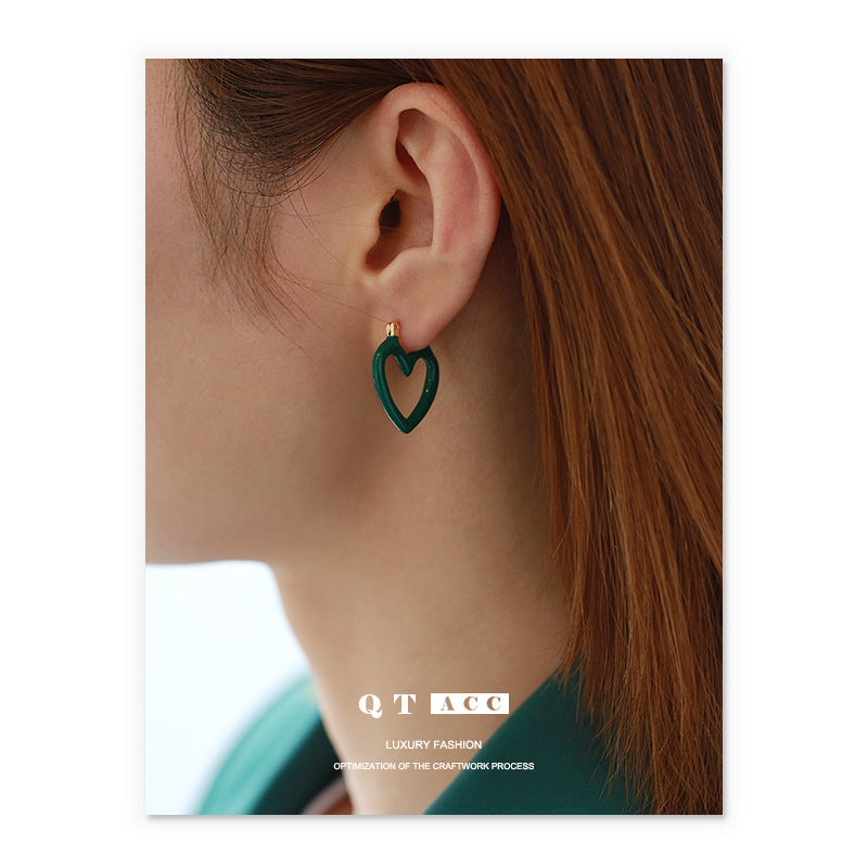 Gold Plated Green Heart Minimalist Earring Hoops