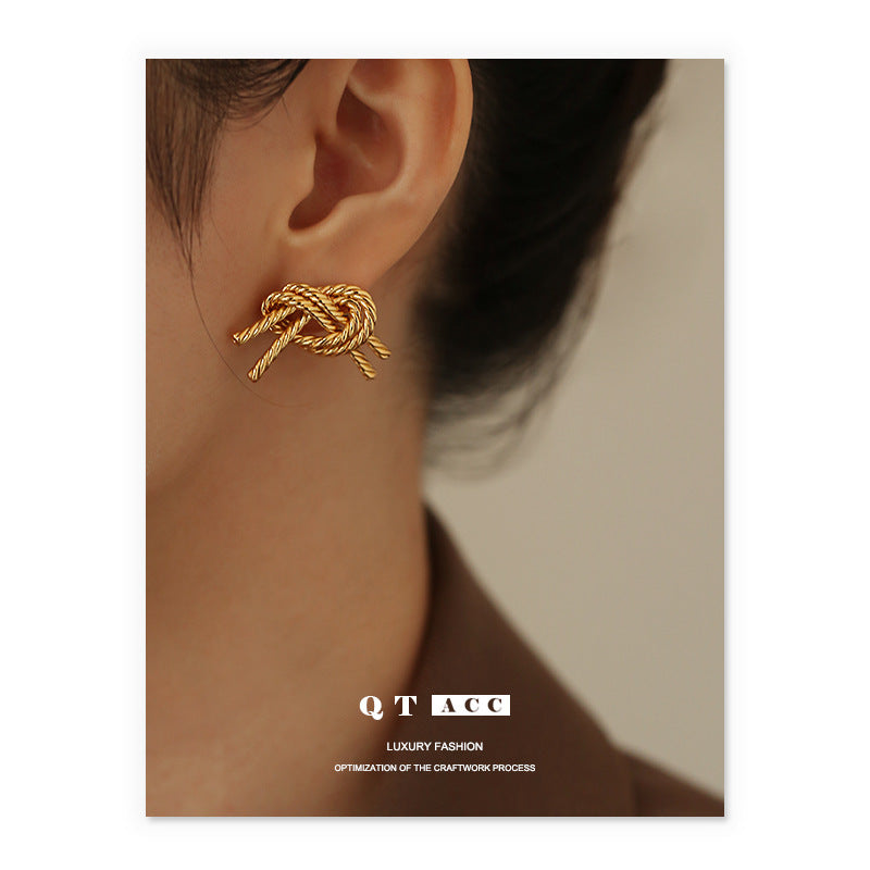 Gold Plated Twist Rope Knot Minimalist Earring Stud