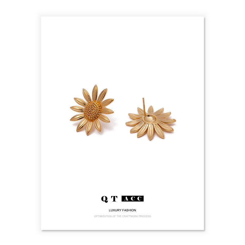 Gold Plated Sunflower Daisy Minimalist Earring Stud