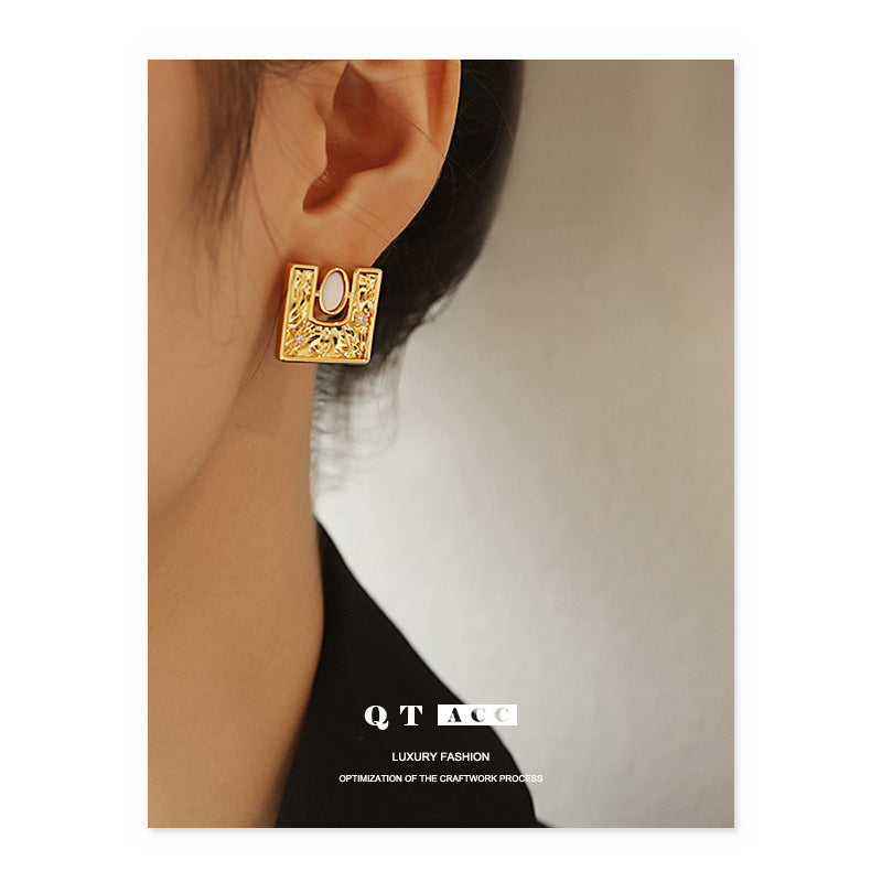 Gold Plated Square Minimalist Earring Stud