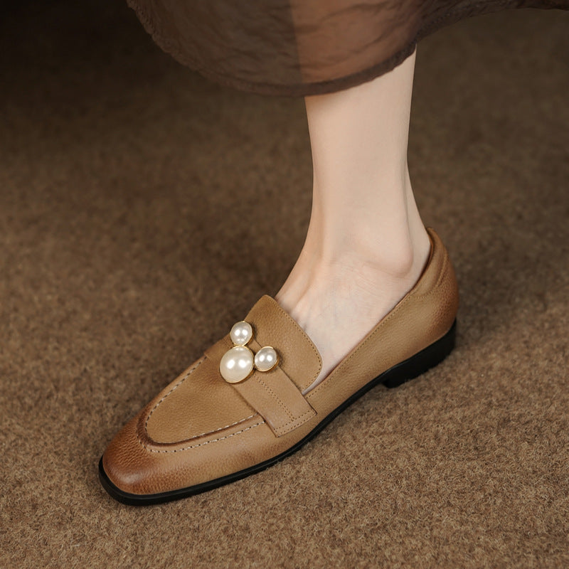 Pearl Lychee Leather Loafers