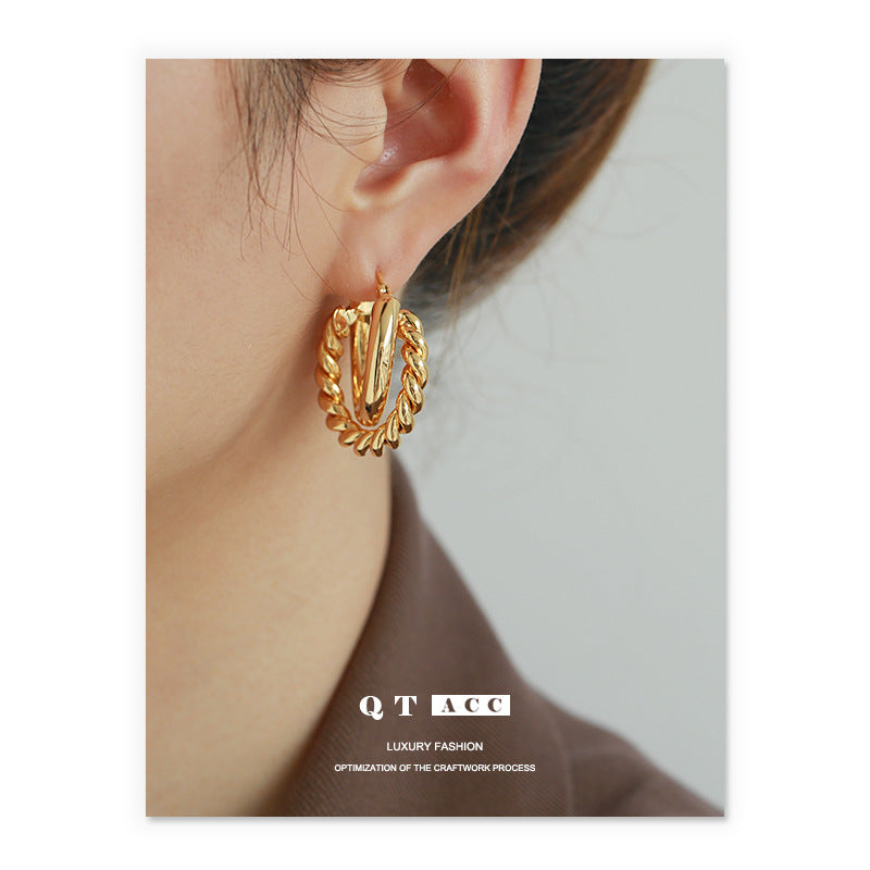 Gold Plated Twist Minimalist Earring Hoops