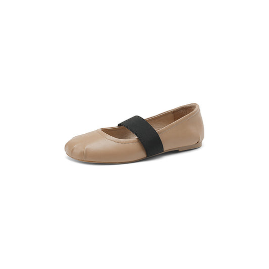 Round Head Leather Ballerina Flats