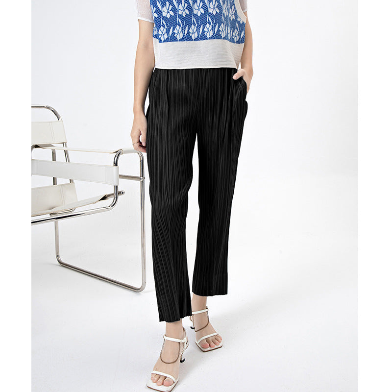 Plissé Pleated Casual Straight Trousers