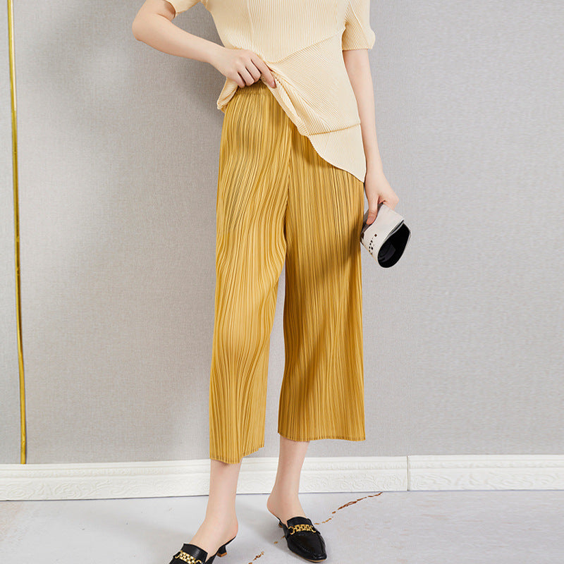 Plissé Pleated Casual Loose High Waist Trousers