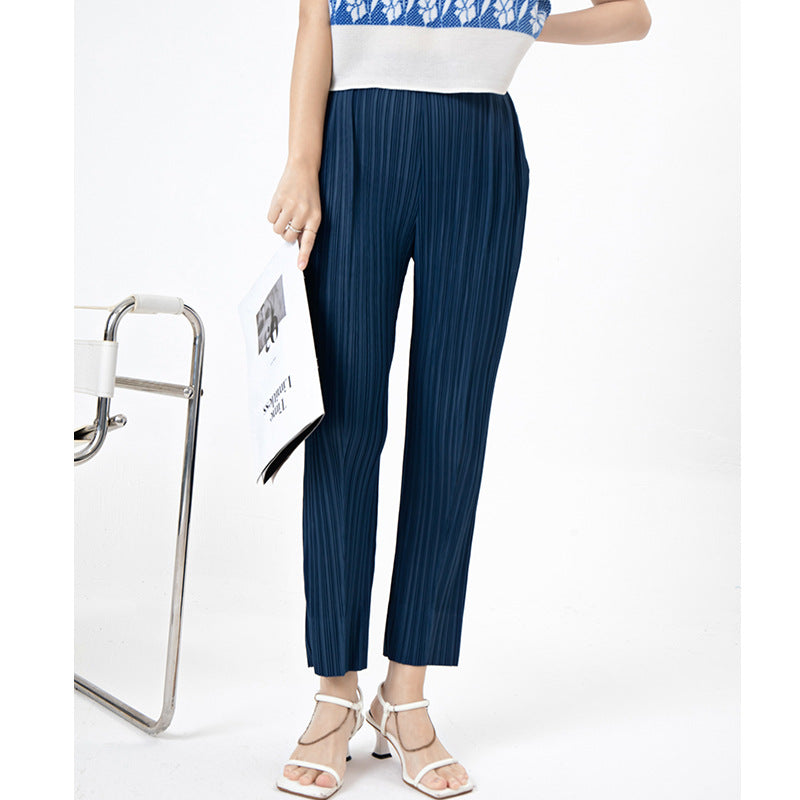 Plissé Pleated Casual Straight Trousers