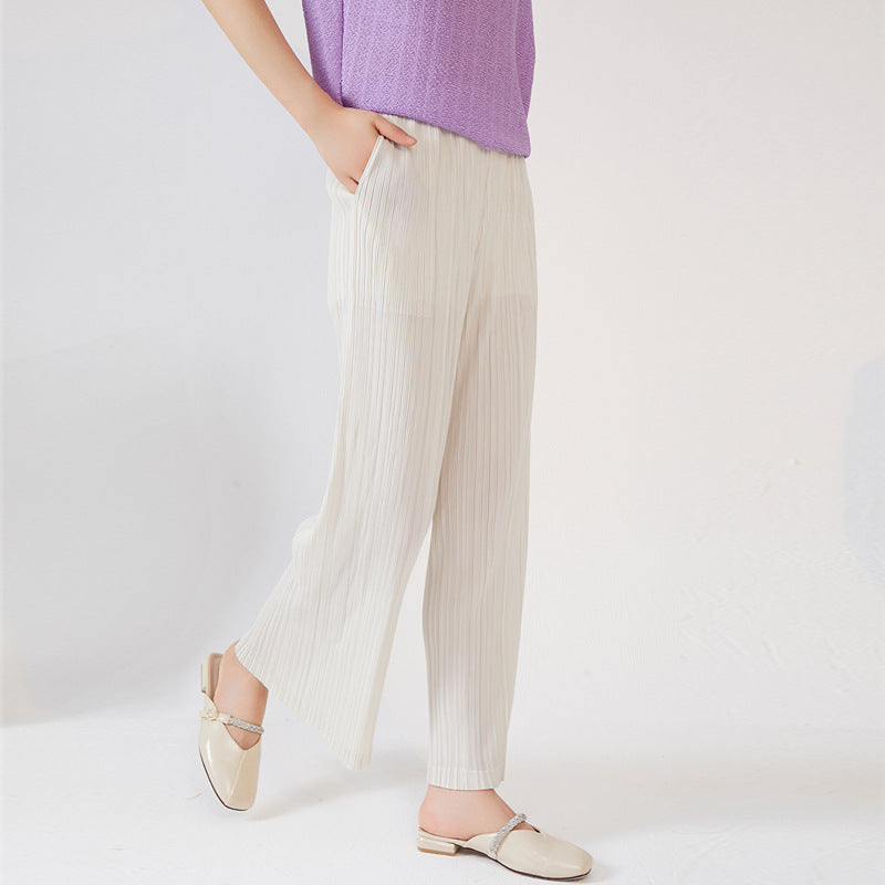 Plissé Pleated Casual Loose High Waist Trousers