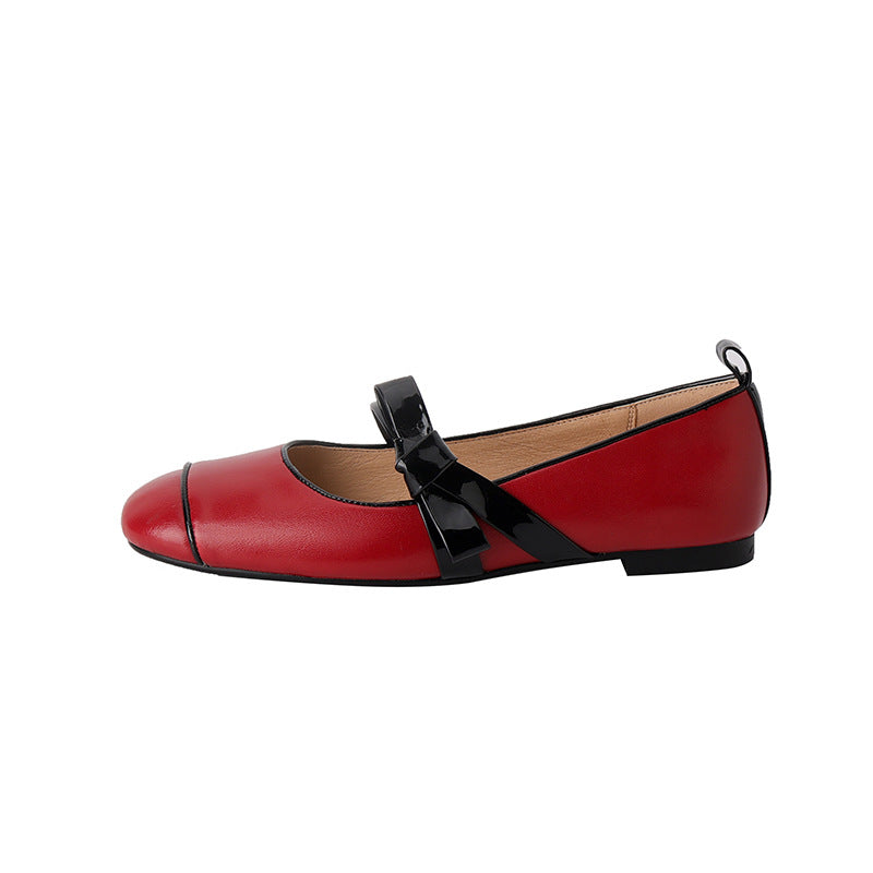 Bow Leather Ballerina Flats