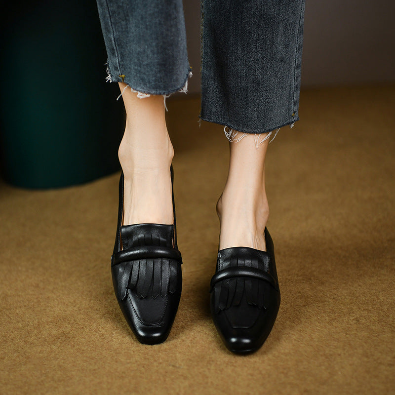 Square Head Leather Loafers