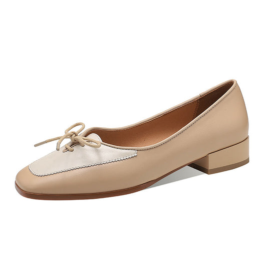 Square Tie Leather Ballerina Flats