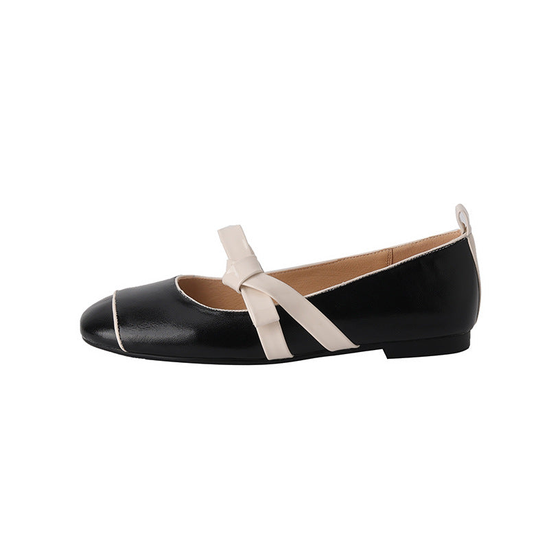 Bow Leather Ballerina Flats