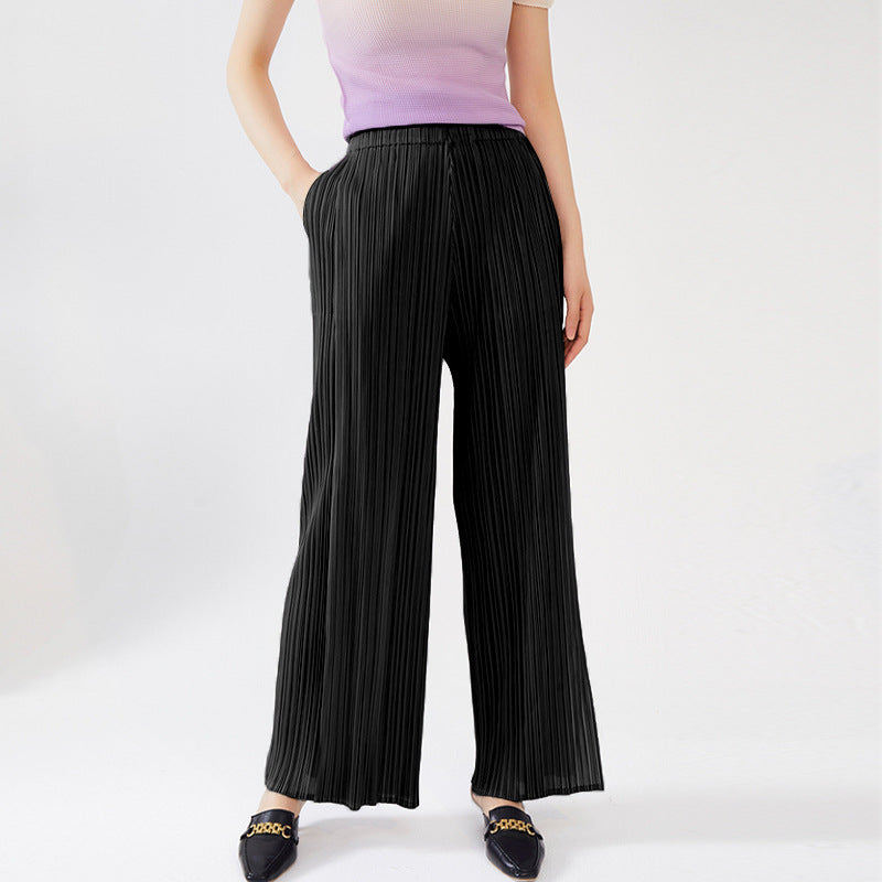 Plissé Pleated Casual Loose High Waist Trousers