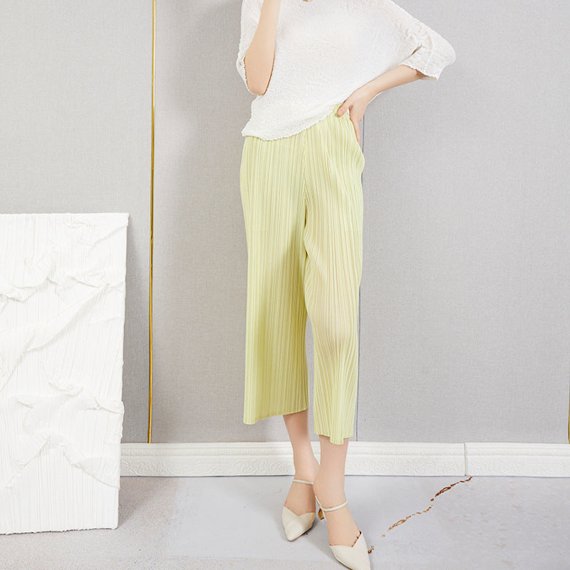 Plissé Pleated Casual Loose High Waist Trousers