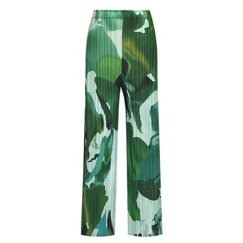 Plissé Pleated Casual Hip-Hop Print Trousers