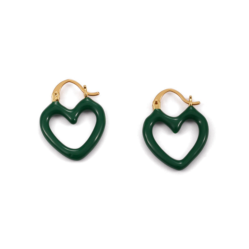 Gold Plated Green Heart Minimalist Earring Hoops