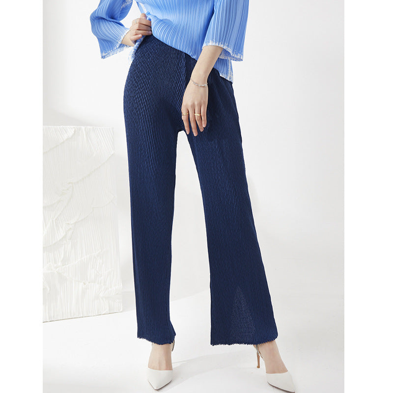 Plissé Pleated Casual Loose Split Straight Trousers