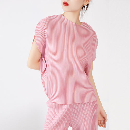 Plissé Pleated Casual Loose Doll Sleeve Top