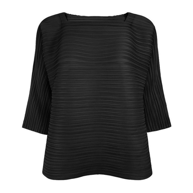 Plissé Pleated Casual Square Neck T-Shirt Top