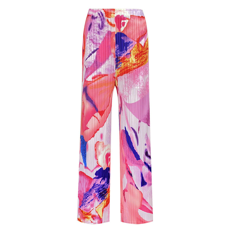 Plissé Pleated Casual Hip-Hop Print Trousers