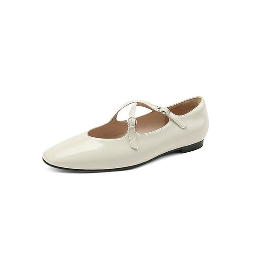 Cross Strap Mary Jane Leather Ballerina Flats