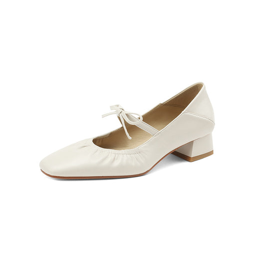 Bow Mary Jane Leather Ballerina Flats