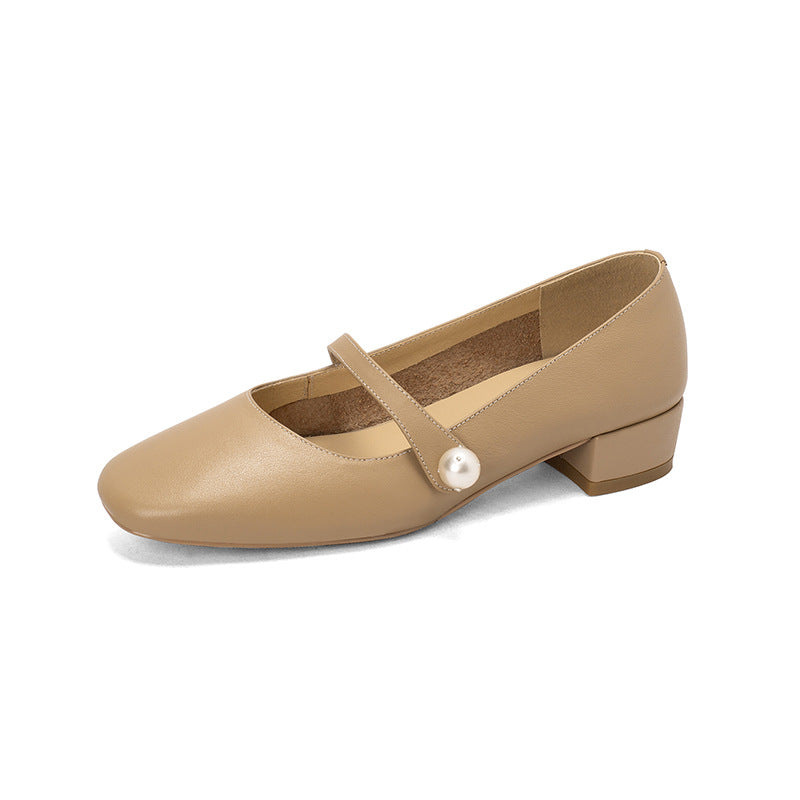 Round Head Leather Ballerina Flats