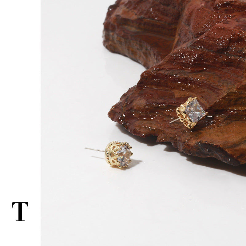 Gold Plated Zircon Minimalist Earring Stud