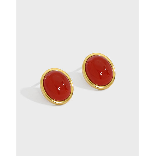 Gold Plated Red Pearl Minimalist Earring Stud