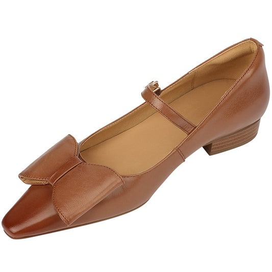 Mary Jane Bow Leather Ballerina Flats