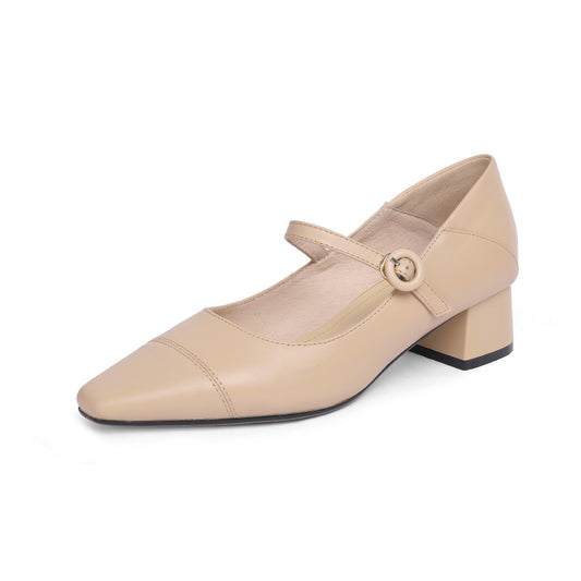 Square Head Leather Ballerina Flats