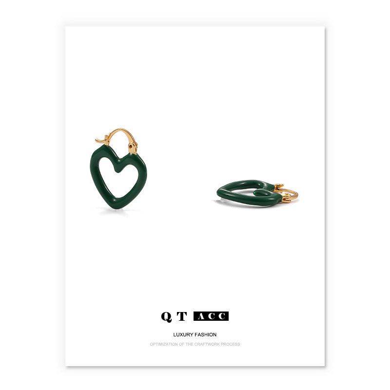 Gold Plated Green Heart Minimalist Earring Hoops