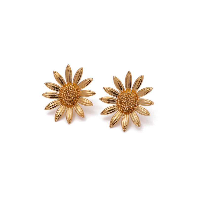 Gold Plated Sunflower Daisy Minimalist Earring Stud