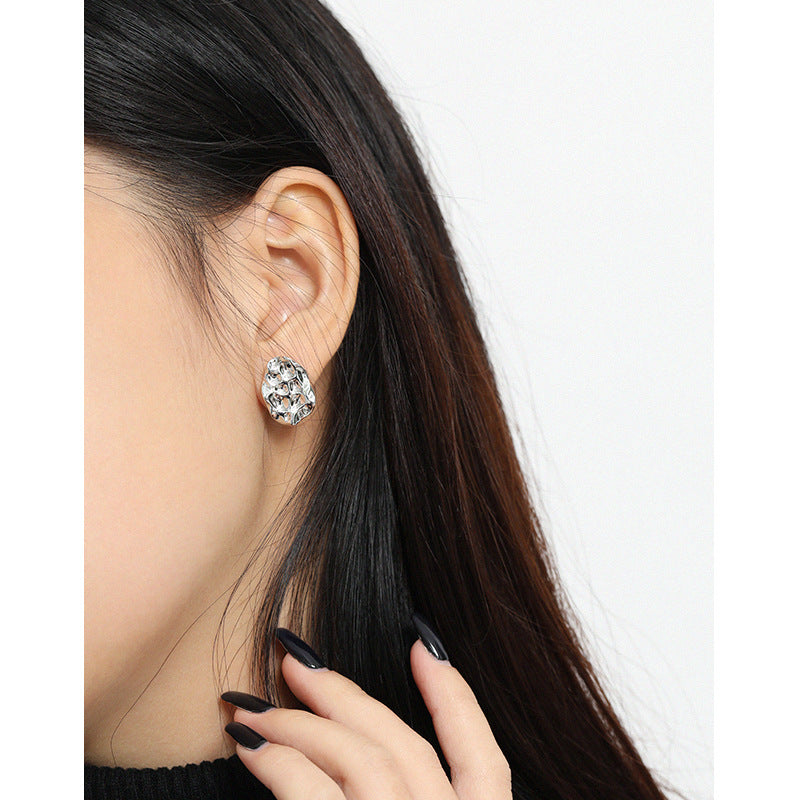 Silver Irregular Pit Minimalist Earring Stud