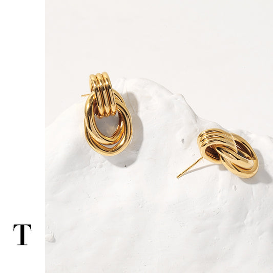 Gold Plated Multilayer Ring Minimalist Earring Stud