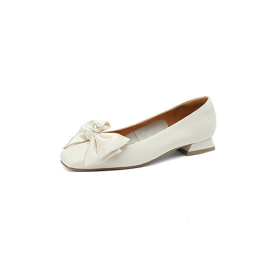 Silk Bow Pearl Leather Ballerina Flats