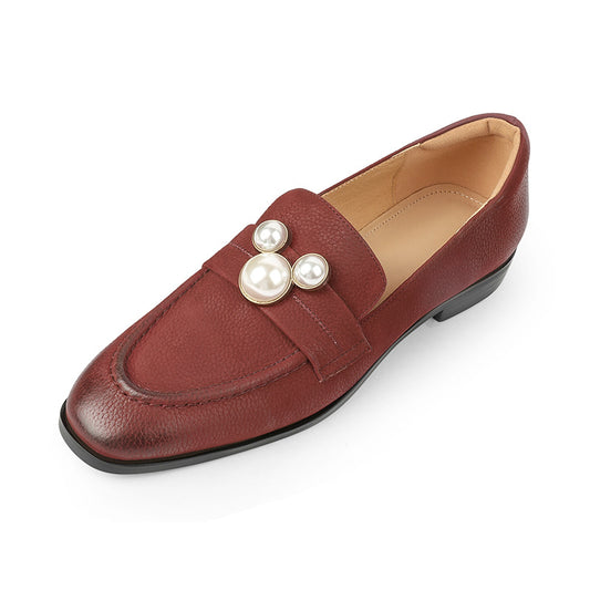 Pearl Lychee Leather Loafers