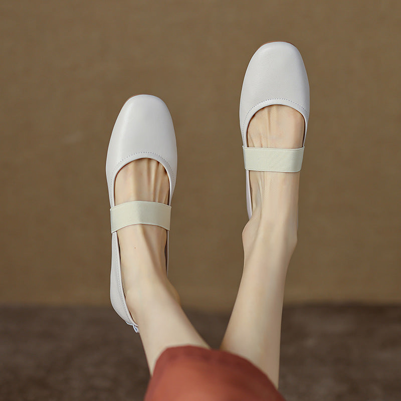 Round Head Leather Ballerina Flats