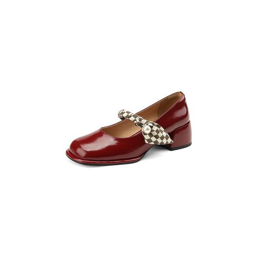 Pearl Mary Jane Square Head Leather Ballerina Flats