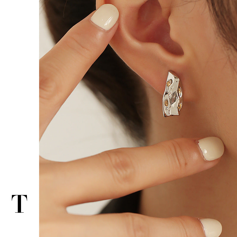 Silver Zircon Inlaid Minimalist Earring Stud