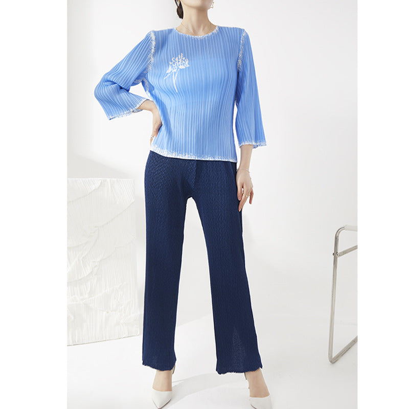 Plissé Pleated Casual Loose Split Straight Trousers