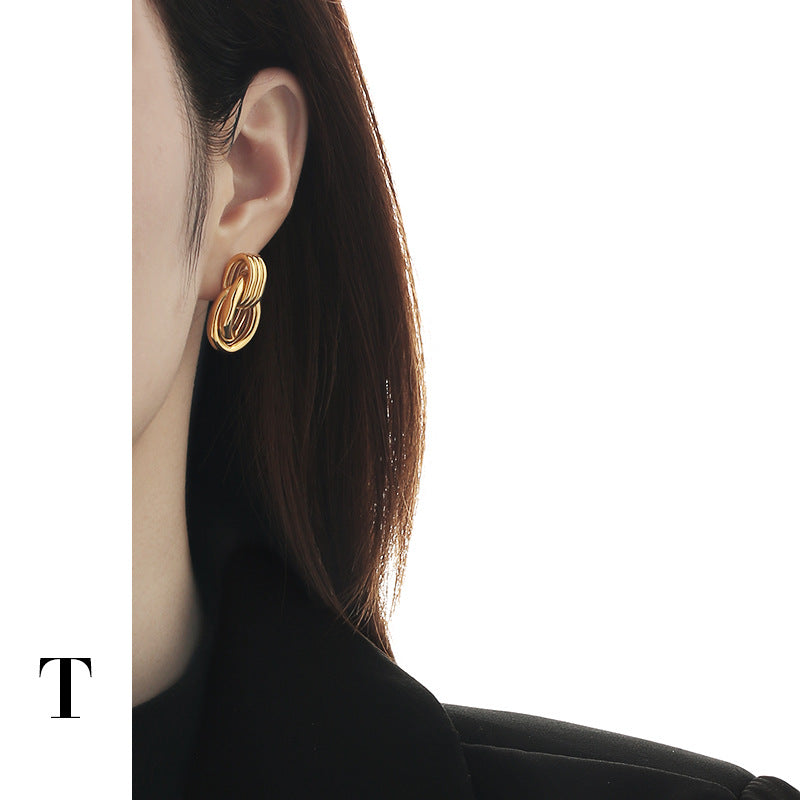 Gold Plated Multilayer Ring Minimalist Earring Stud