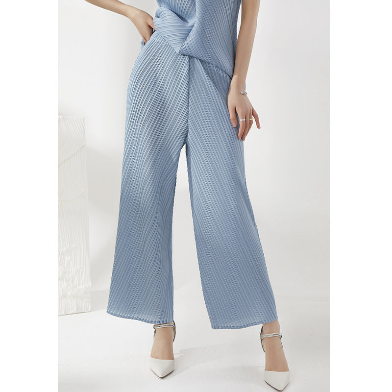 Plissé Pleated Casual Loose High Waist Trousers